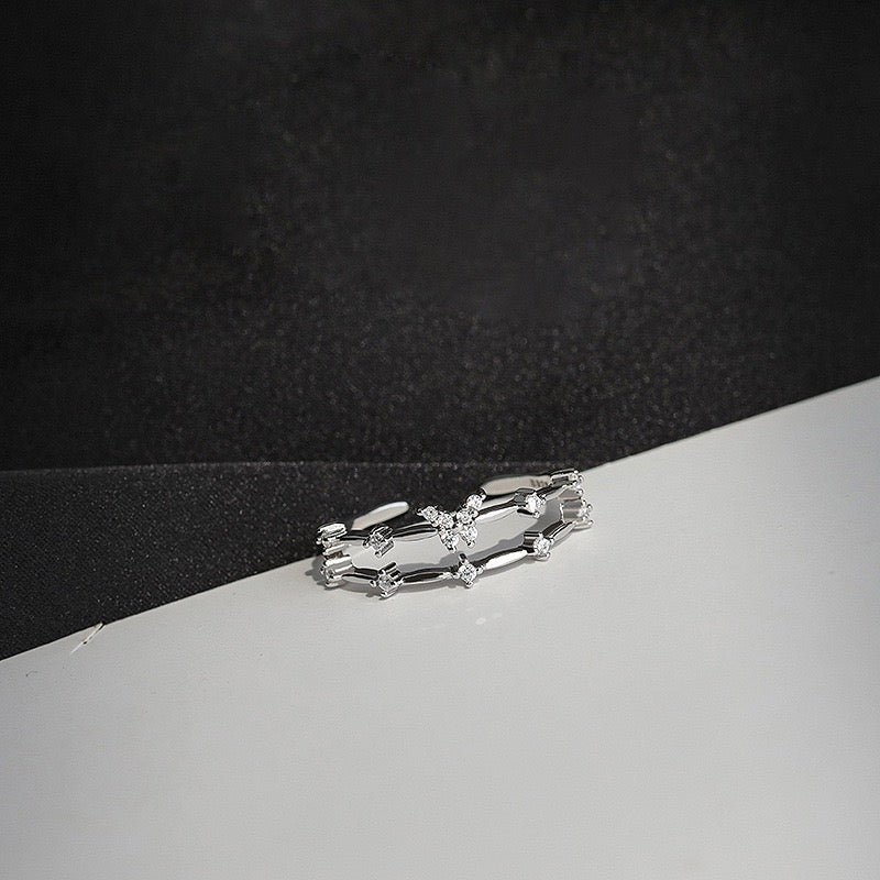 S925 Sterling Silver Double-Band Butterfly Ring with Artificial Gems