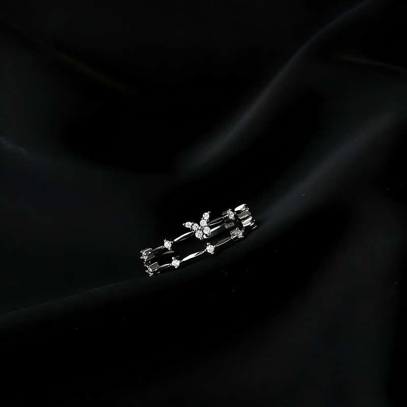 S925 Sterling Silver Double-Band Butterfly Ring with Artificial Gems