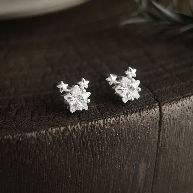 S999 Silver Star Stud Earrings Japanese Style