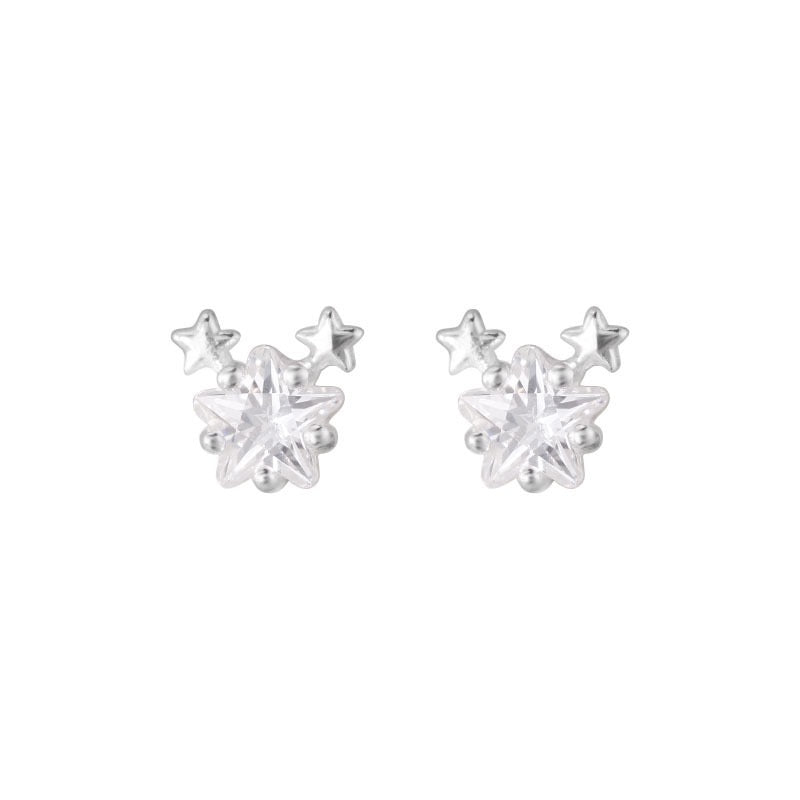 S999 Silver Star Stud Earrings Japanese Style