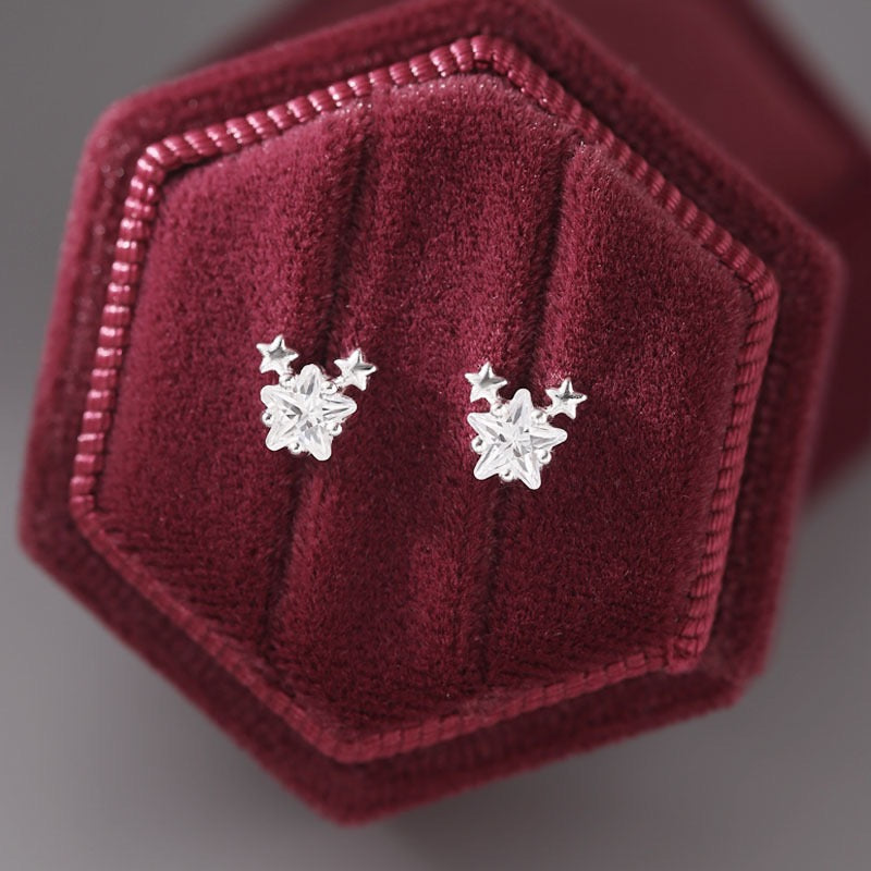 S999 Silver Star Stud Earrings Japanese Style