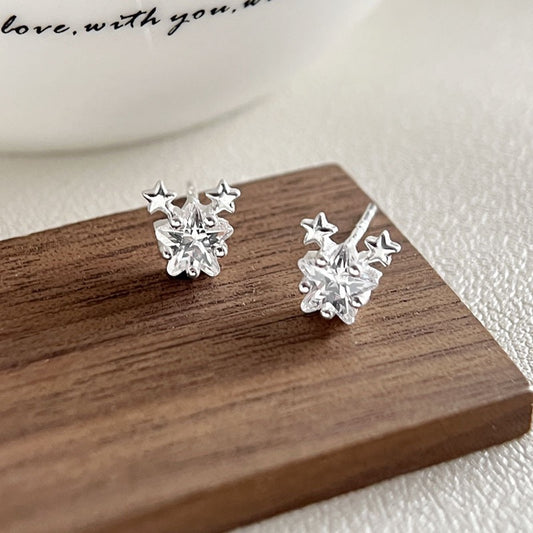 S999 Silver Star Stud Earrings Japanese Style