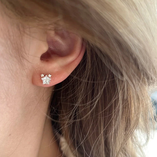 S999 Silver Star Stud Earrings Japanese Style