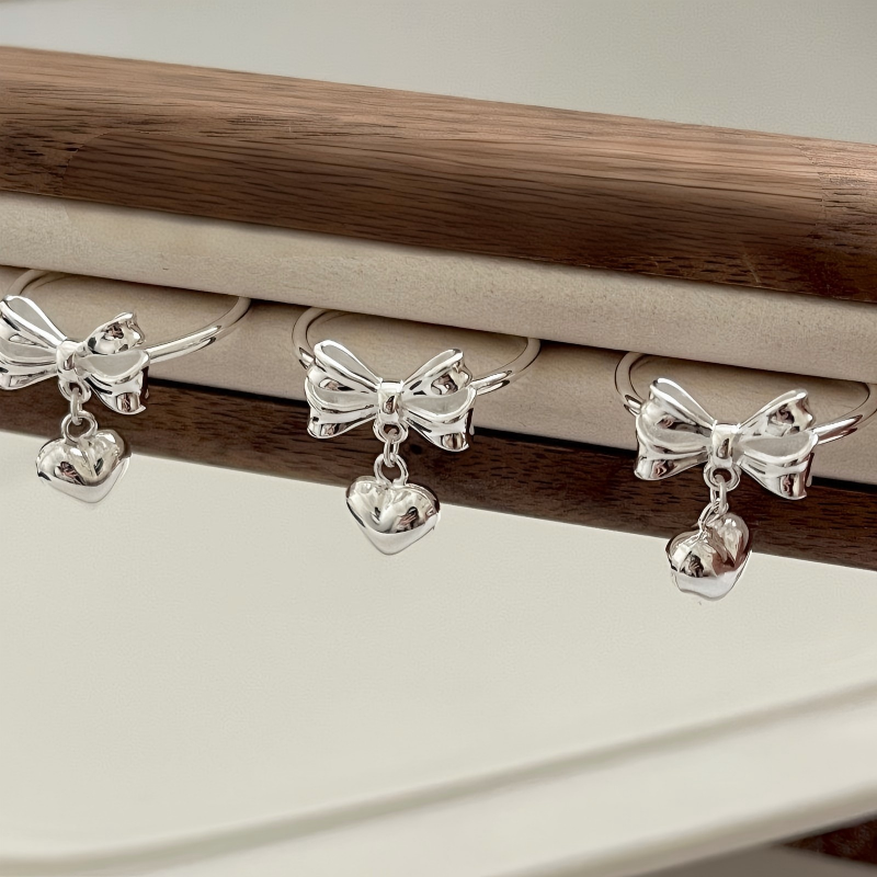 S925 Sterling Silver Bow Heart Ring Adjustable