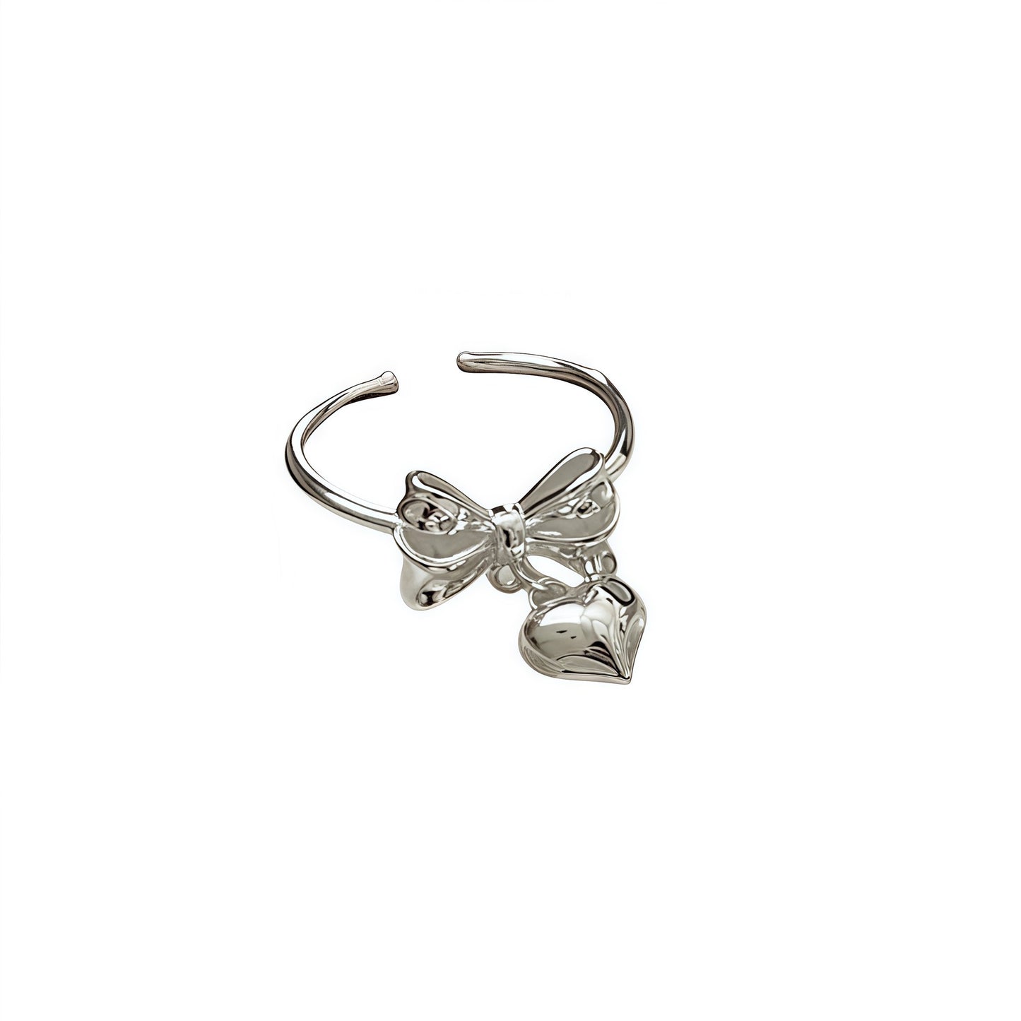 S925 Sterling Silver Bow Heart Ring Adjustable