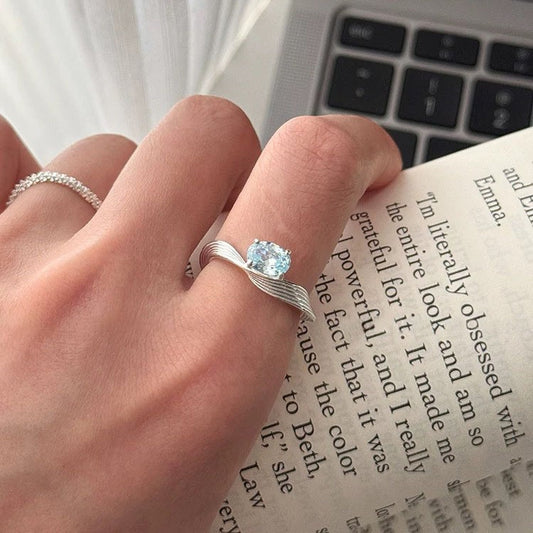 S925 Sterling Silver Mercury Wave Ring with Sea Blue Gems