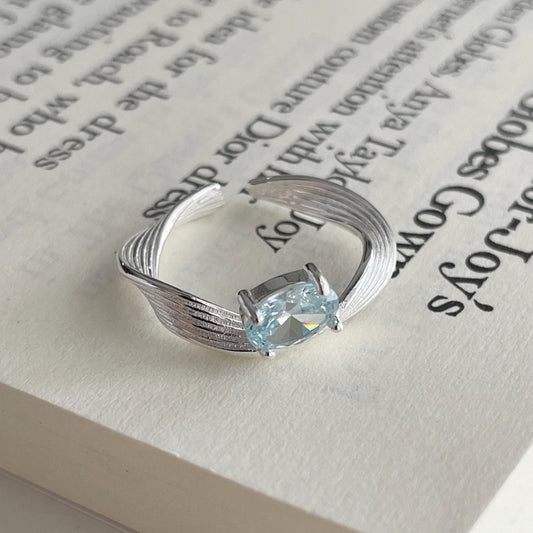 S925 Sterling Silver Mercury Wave Ring with Sea Blue Gems