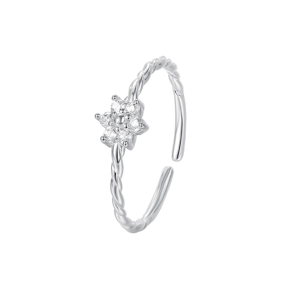 S925 Sterling Silver Snowflake Knot Ring Adjustable Open Band