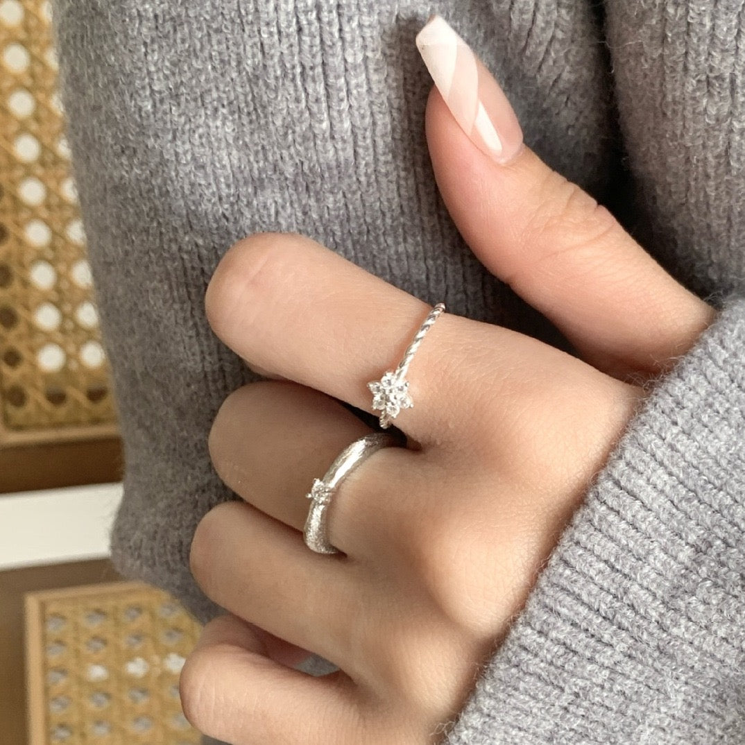 S925 Sterling Silver Snowflake Knot Ring Adjustable Open Band
