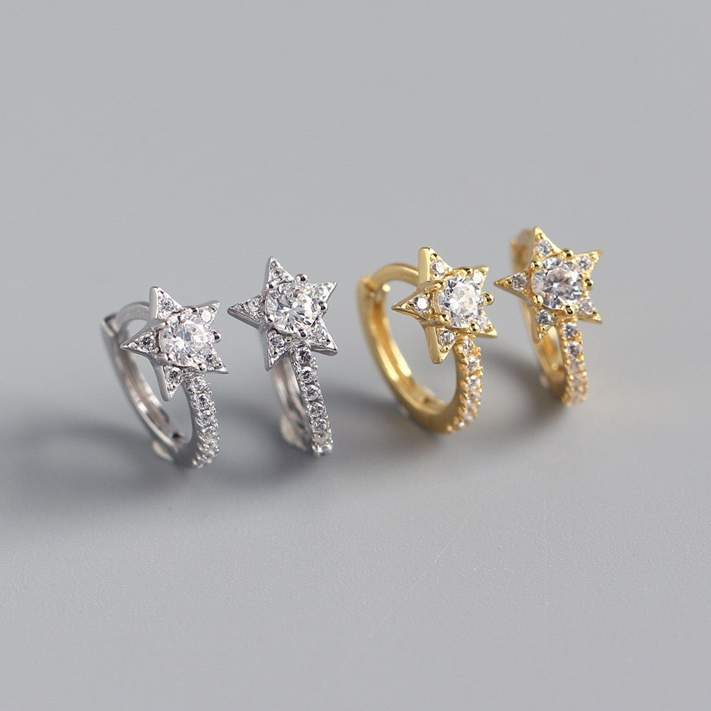 S925 Sterling Silver Shooting Star Stud Earrings with Artificial Gems