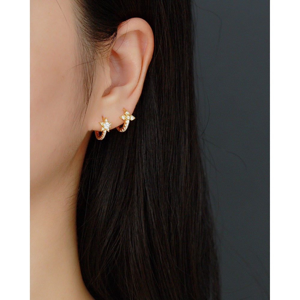 S925 Sterling Silver Shooting Star Stud Earrings with Artificial Gems