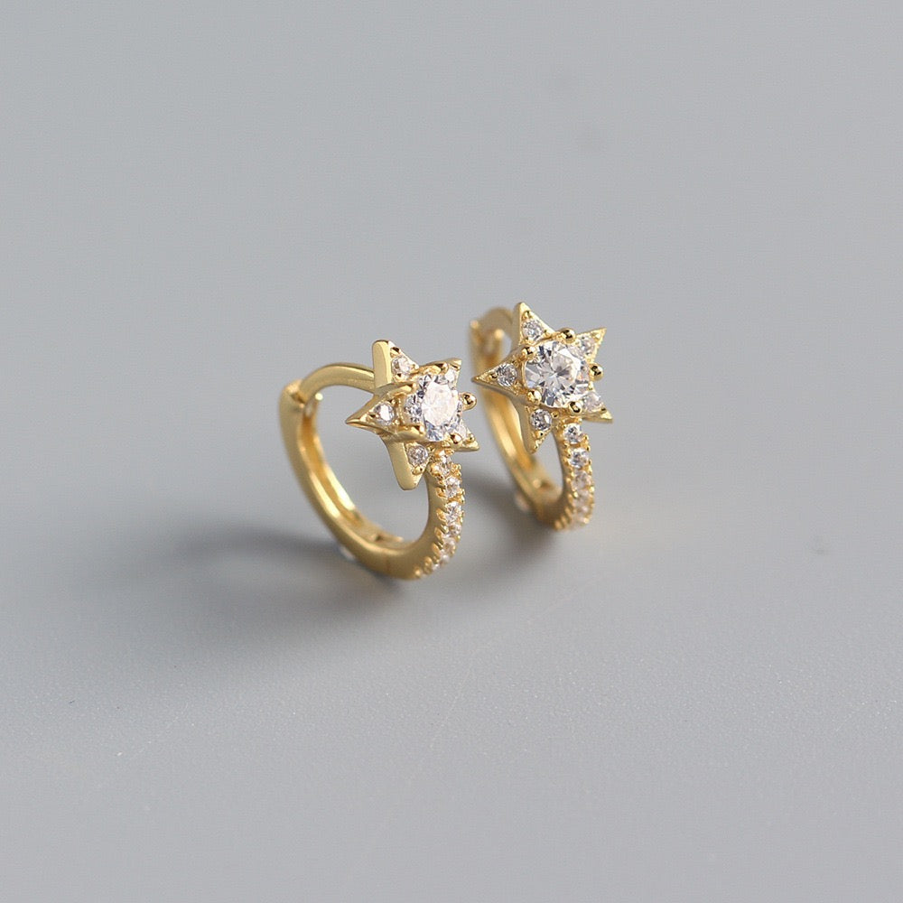 S925 Sterling Silver Shooting Star Stud Earrings with Artificial Gems