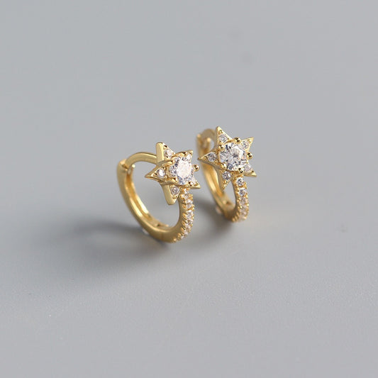 S925 Sterling Silver Shooting Star Stud Earrings with Artificial Gems