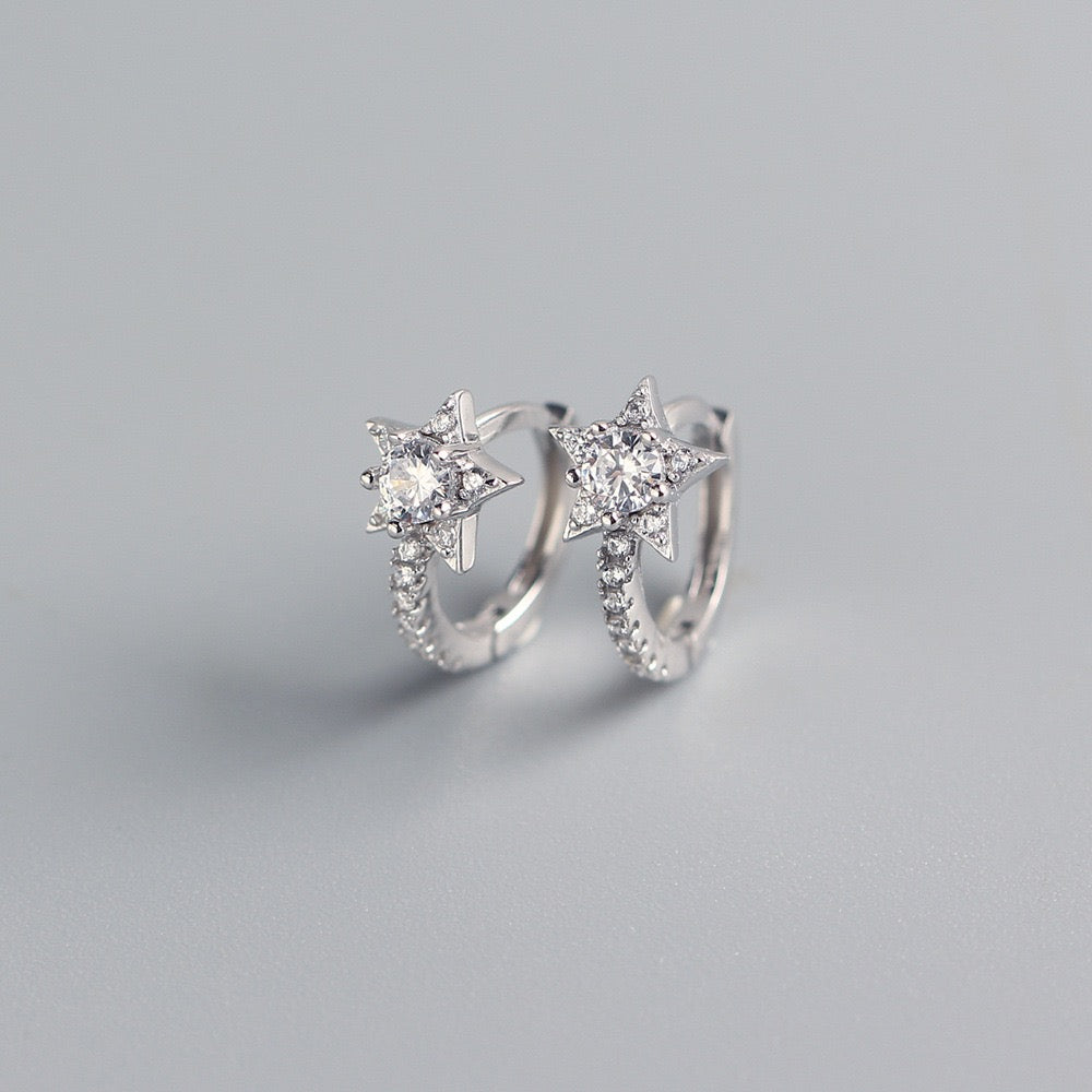 S925 Sterling Silver Shooting Star Stud Earrings with Artificial Gems