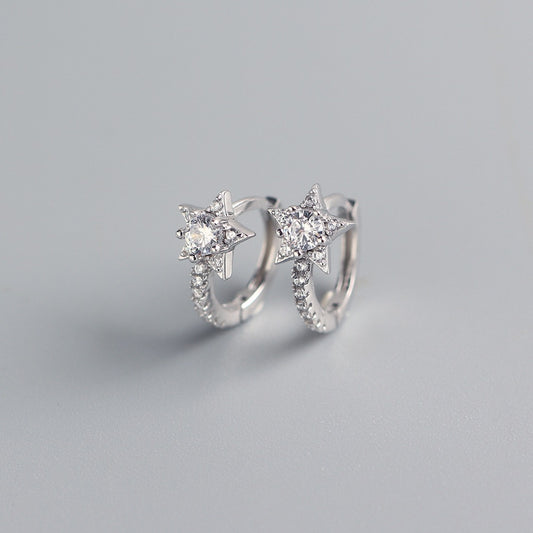 S925 Sterling Silver Shooting Star Stud Earrings with Artificial Gems