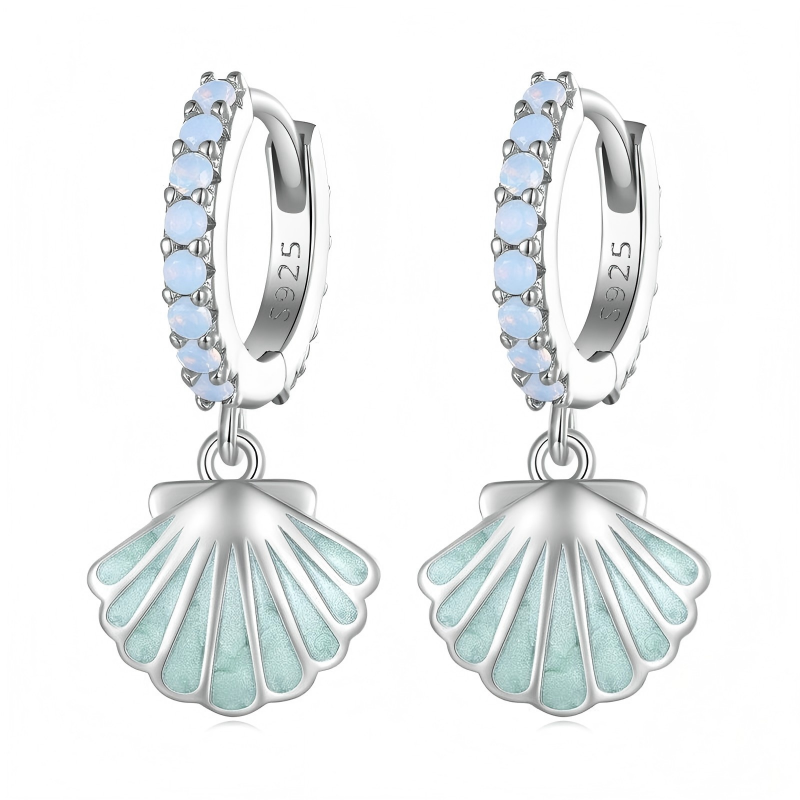 S925 Sterling Silver Light Blue Shell Stud Earrings with Zircon
