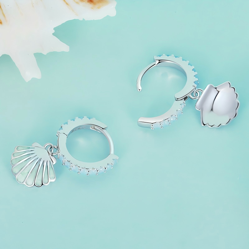 S925 Sterling Silver Light Blue Shell Stud Earrings with Zircon