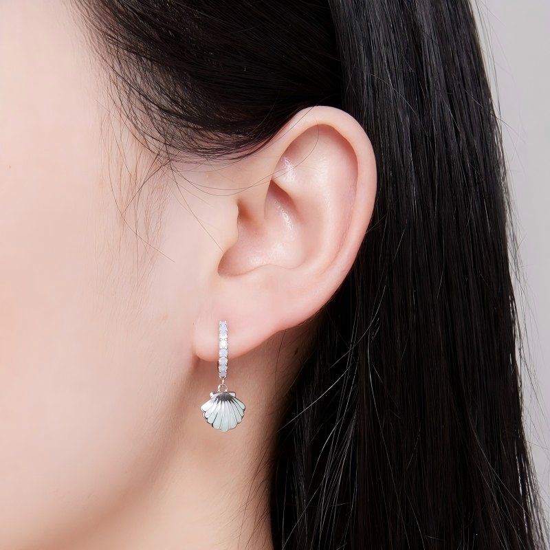 S925 Sterling Silver Light Blue Shell Stud Earrings with Zircon