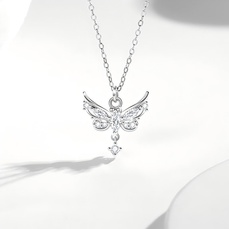 S925 Sterling Silver Butterfly Wing Necklace with Artificial Gems