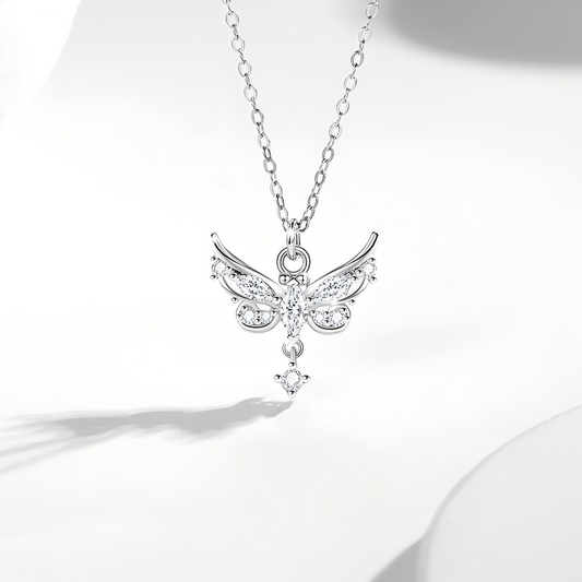 S925 Sterling Silver Butterfly Wing Necklace with Artificial Gems