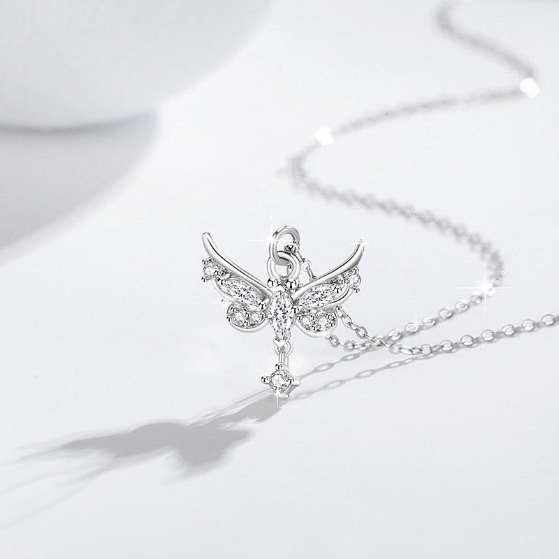S925 Sterling Silver Butterfly Wing Necklace with Artificial Gems