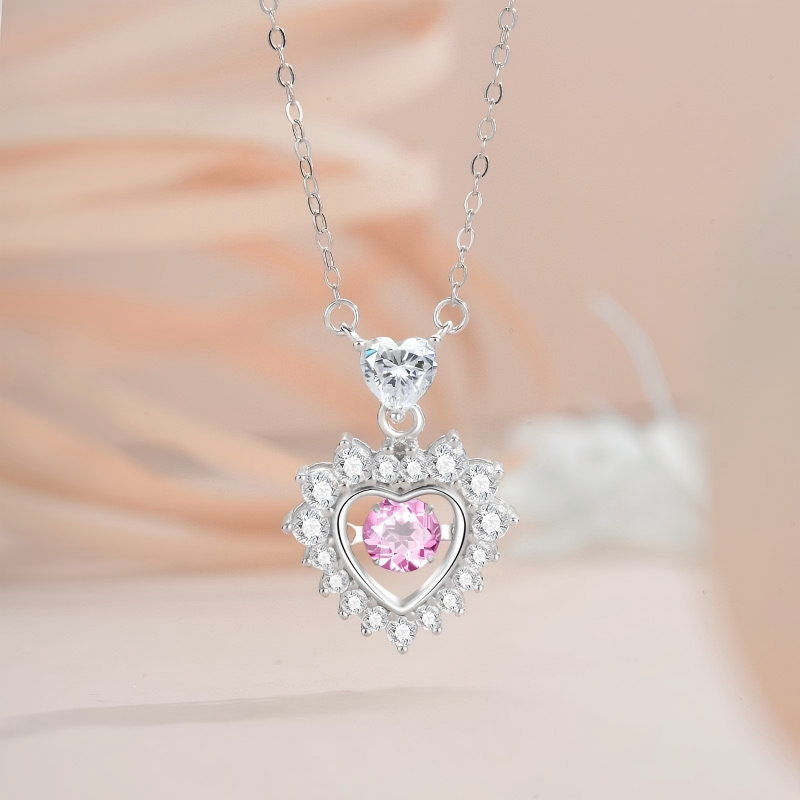 S925 Sterling Silver Pink Heart Necklace Adjustable Chain
