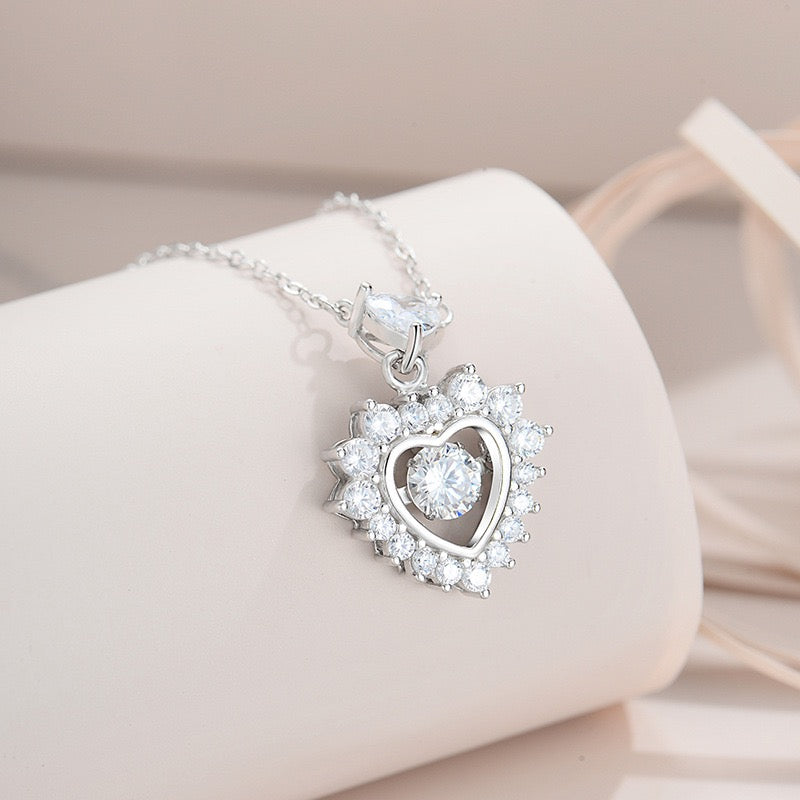 S925 Sterling Silver Pink Heart Necklace Adjustable Chain