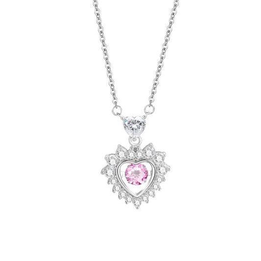 S925 Sterling Silver Pink Heart Necklace Adjustable Chain