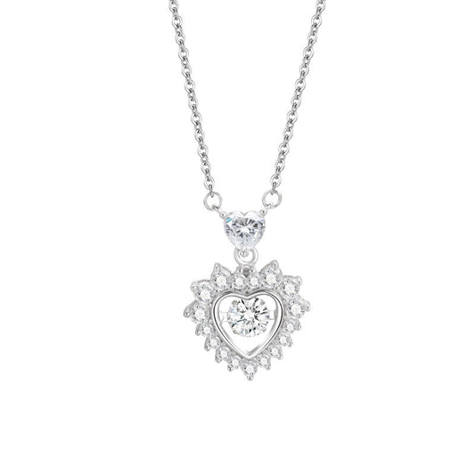 S925 Sterling Silver Pink Heart Necklace Adjustable Chain