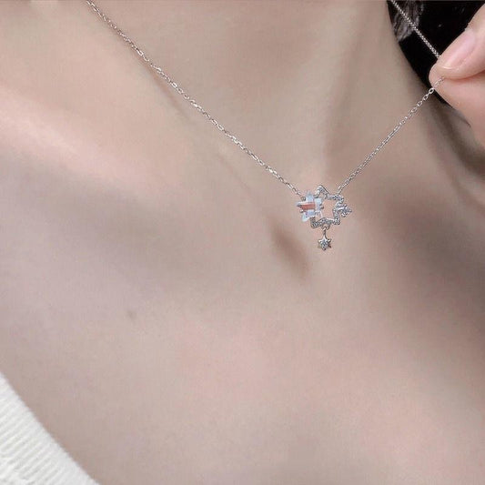 S925 Sterling Silver Star Moon CZ Necklace Adjustable Snake Chain