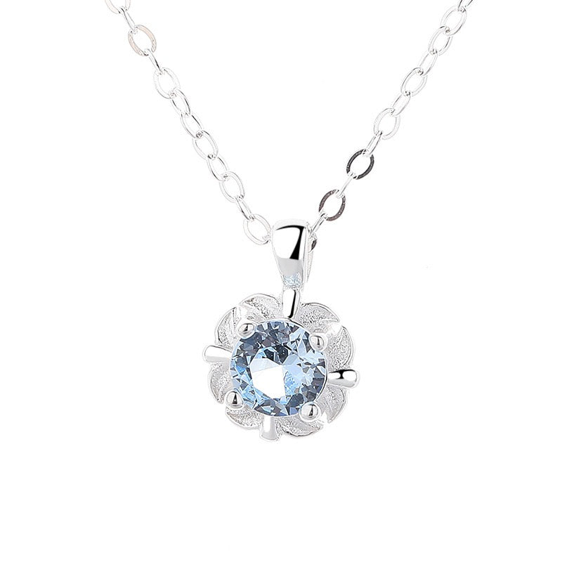 S925 Sterling Silver Aquamarine Necklace Ring Set Adjustable Jewelry