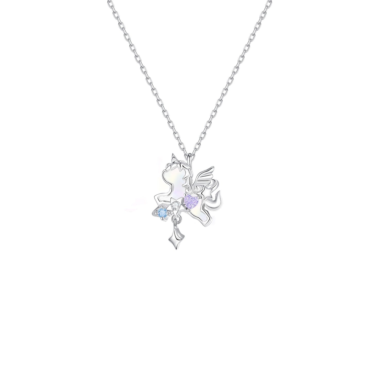 S925 Sterling Silver Unicorn Necklace Adjustable Cable Chain
