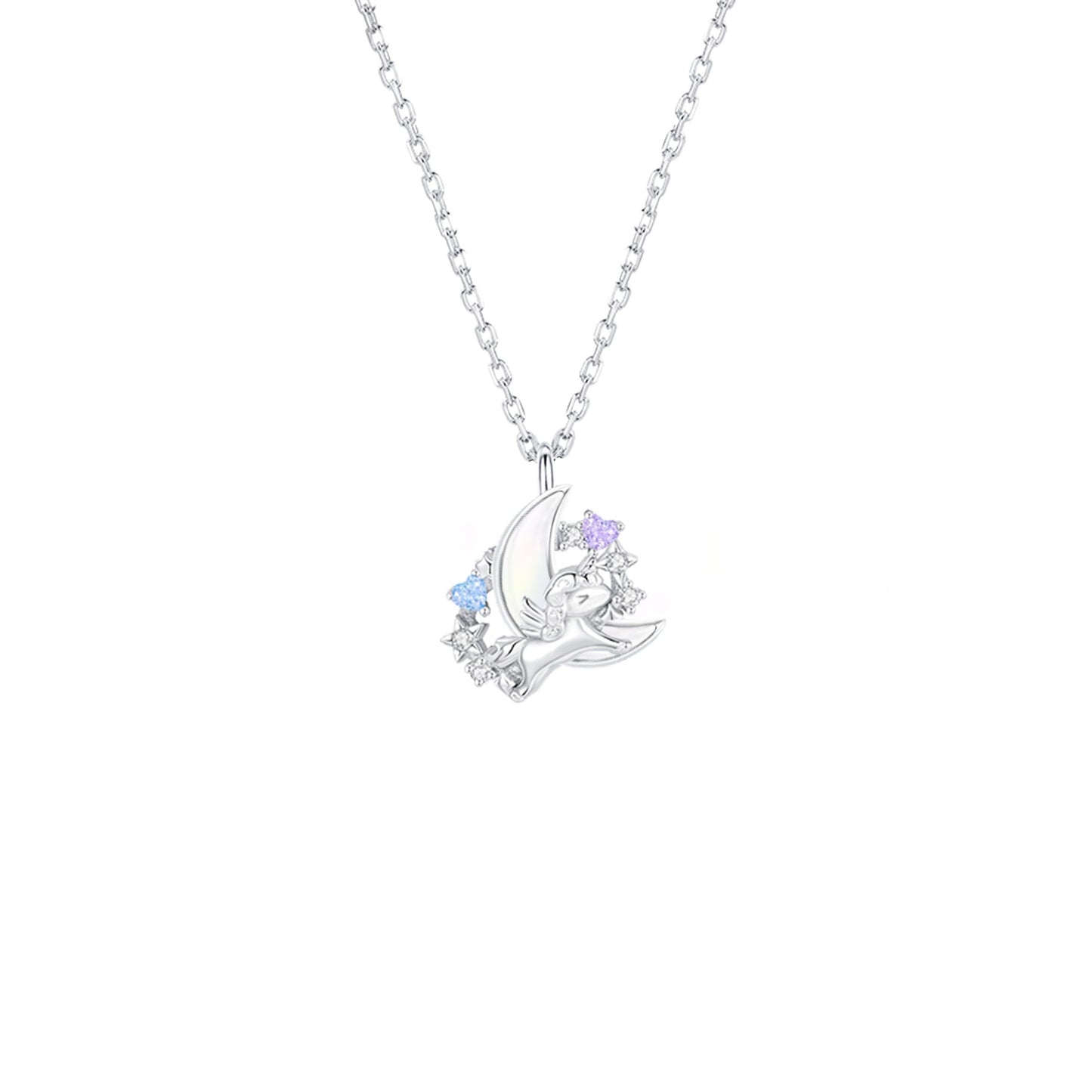 S925 Sterling Silver Unicorn Necklace Adjustable Cable Chain
