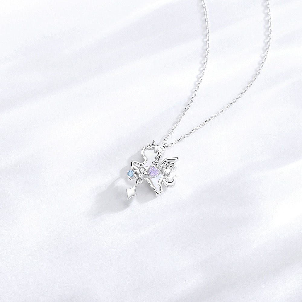 S925 Sterling Silver Unicorn Necklace Adjustable Cable Chain