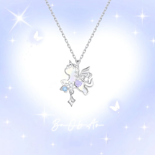 S925 Sterling Silver Unicorn Necklace Adjustable Cable Chain