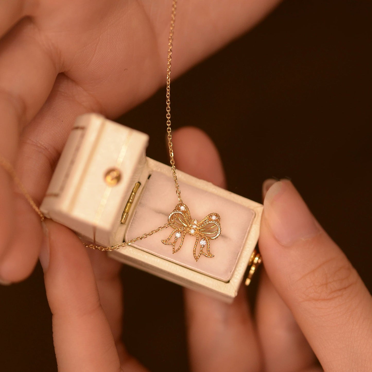 S925 Sterling Silver Bow Necklace with CZ Adjustable Chain