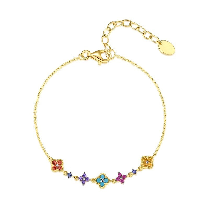 S925 Sterling Silver Lucky Clover Necklace and Bracelet Jewelry Set