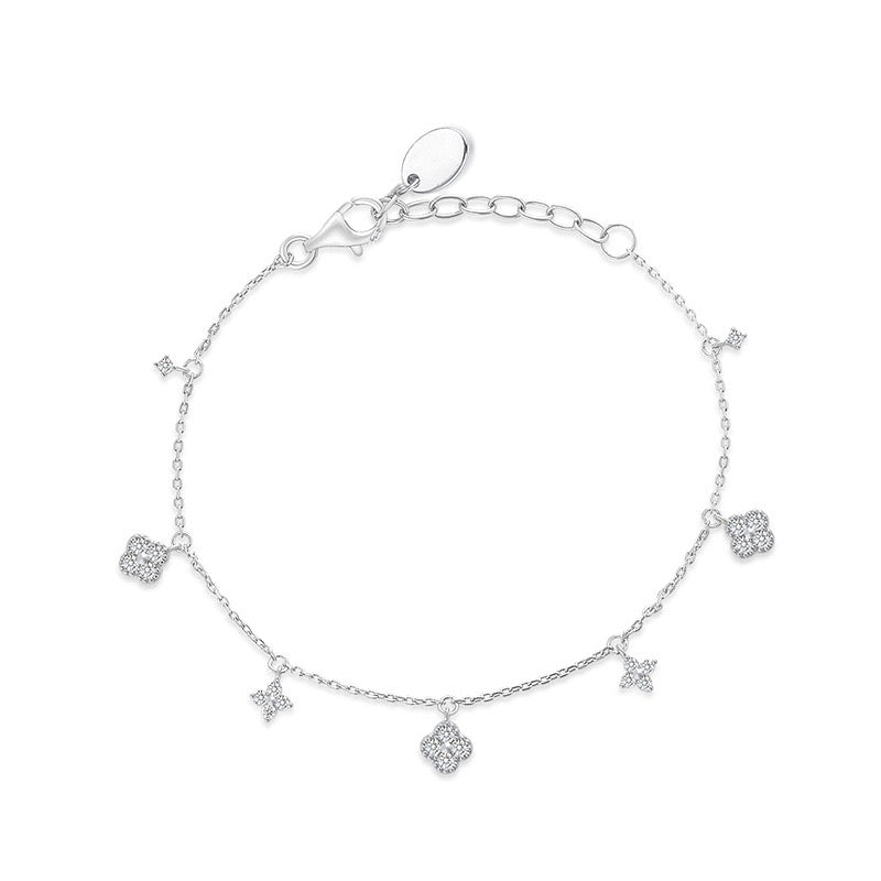 S925 Sterling Silver Lucky Clover Necklace and Bracelet Jewelry Set