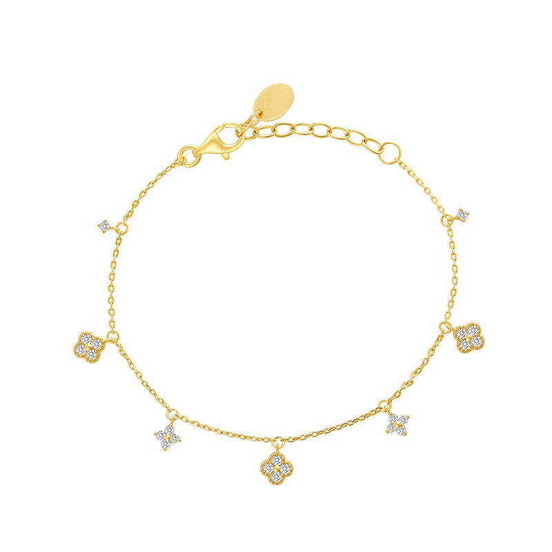 S925 Sterling Silver Lucky Clover Necklace and Bracelet Jewelry Set
