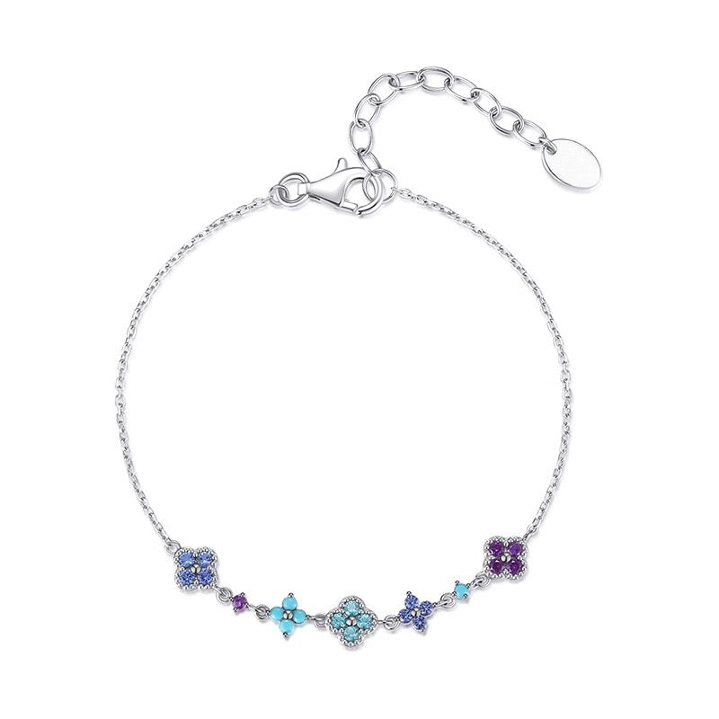 S925 Sterling Silver Lucky Clover Necklace and Bracelet Jewelry Set