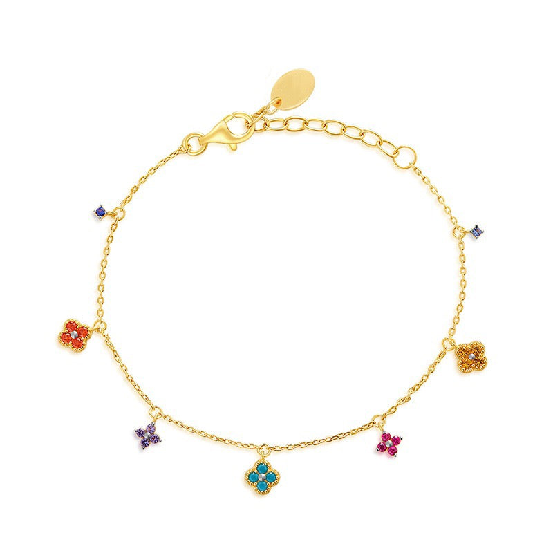 S925 Sterling Silver Lucky Clover Necklace and Bracelet Jewelry Set