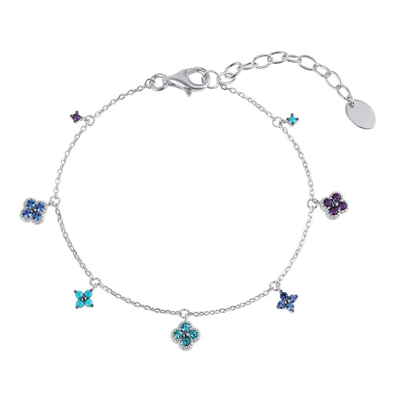 S925 Sterling Silver Lucky Clover Necklace and Bracelet Jewelry Set