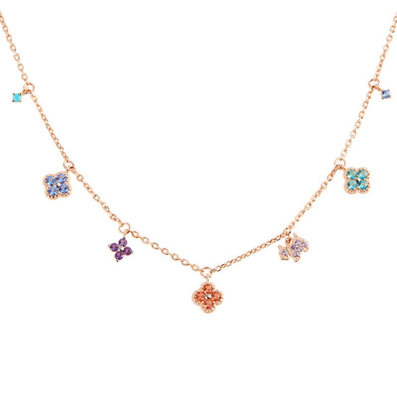 S925 Sterling Silver Lucky Clover Necklace and Bracelet Jewelry Set