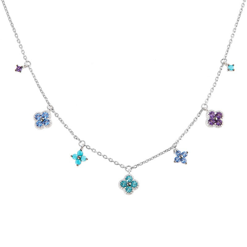 S925 Sterling Silver Lucky Clover Necklace and Bracelet Jewelry Set