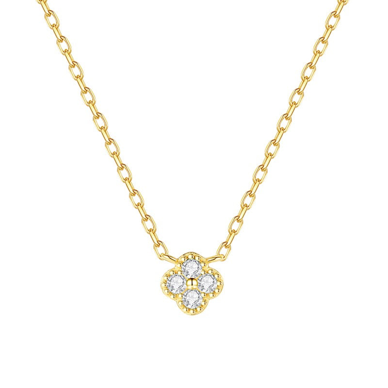 S925 Sterling Silver Lucky Clover Necklace and Bracelet Jewelry Set