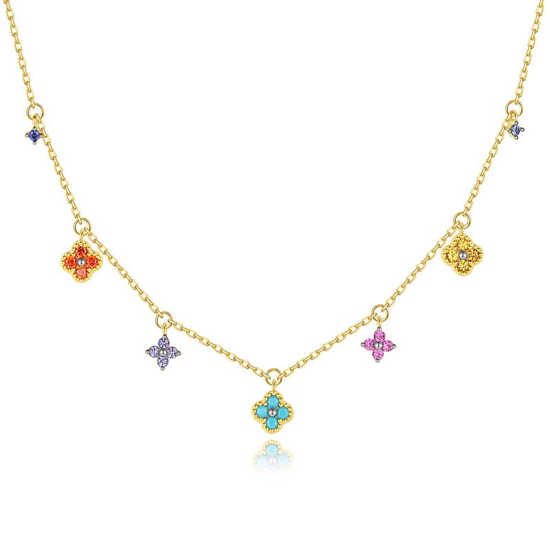 S925 Sterling Silver Lucky Clover Necklace and Bracelet Jewelry Set