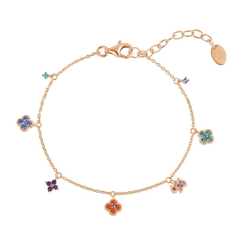S925 Sterling Silver Lucky Clover Necklace and Bracelet Jewelry Set