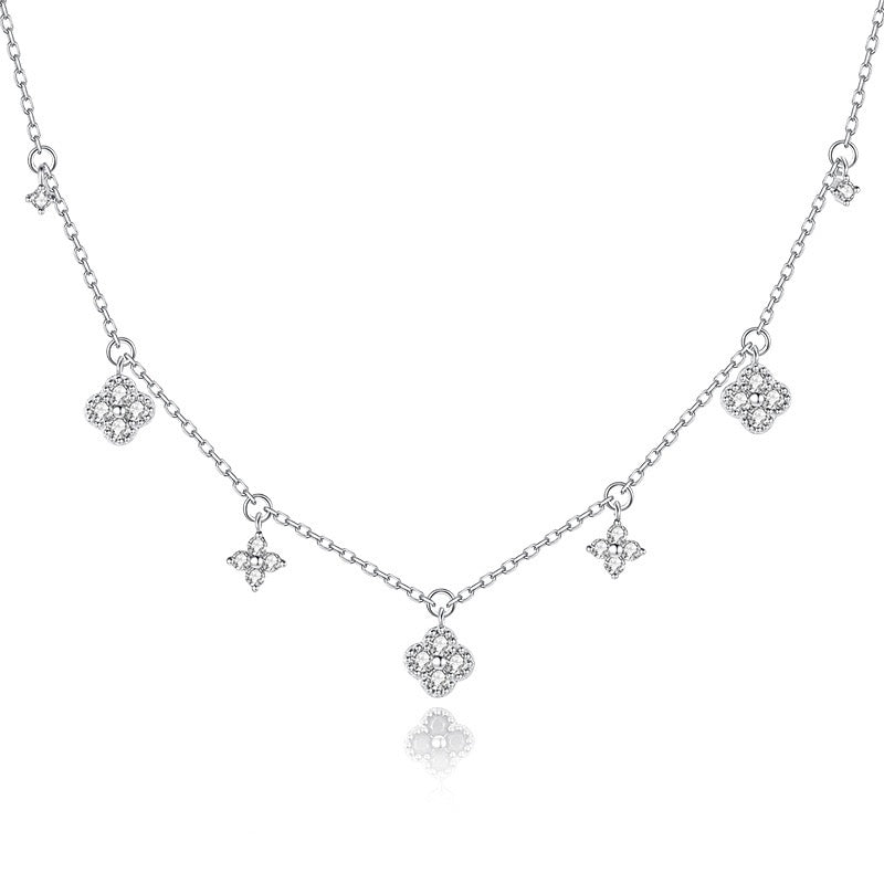 S925 Sterling Silver Lucky Clover Necklace and Bracelet Jewelry Set