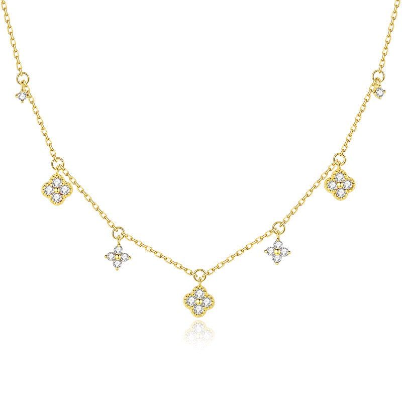 S925 Sterling Silver Lucky Clover Necklace and Bracelet Jewelry Set