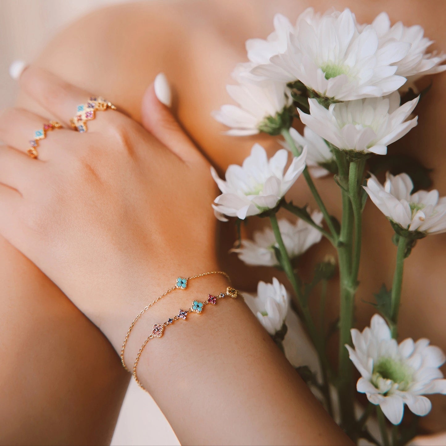 S925 Sterling Silver Lucky Clover Necklace and Bracelet Jewelry Set